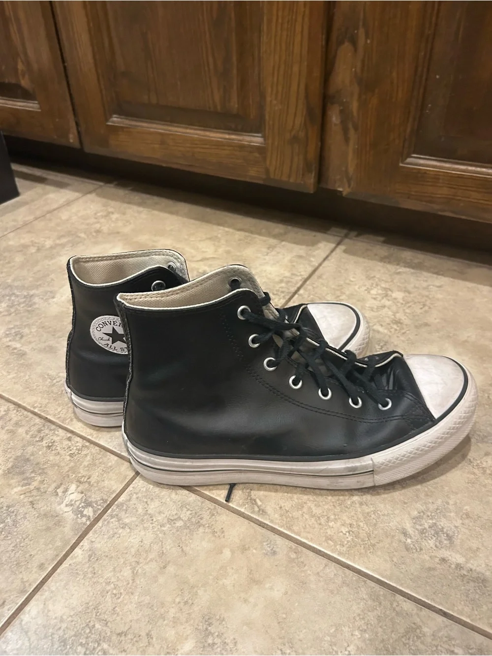 Converse Black High-Top Leather Sneakers with White Soles